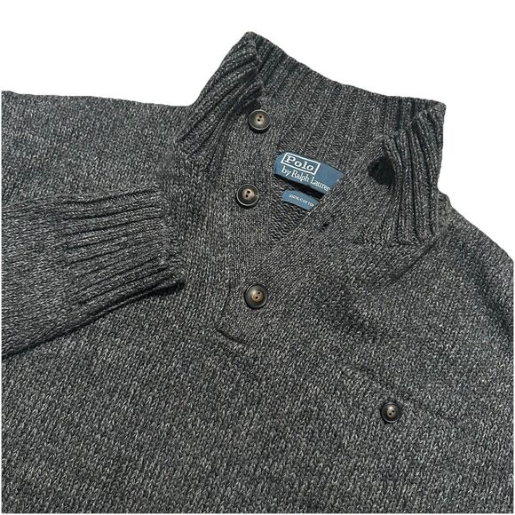 Vtg Polo Ralph Lauren Sweater L Button Mock Neck Ribbed 90s Classic Preppy - Picture 1 of 11